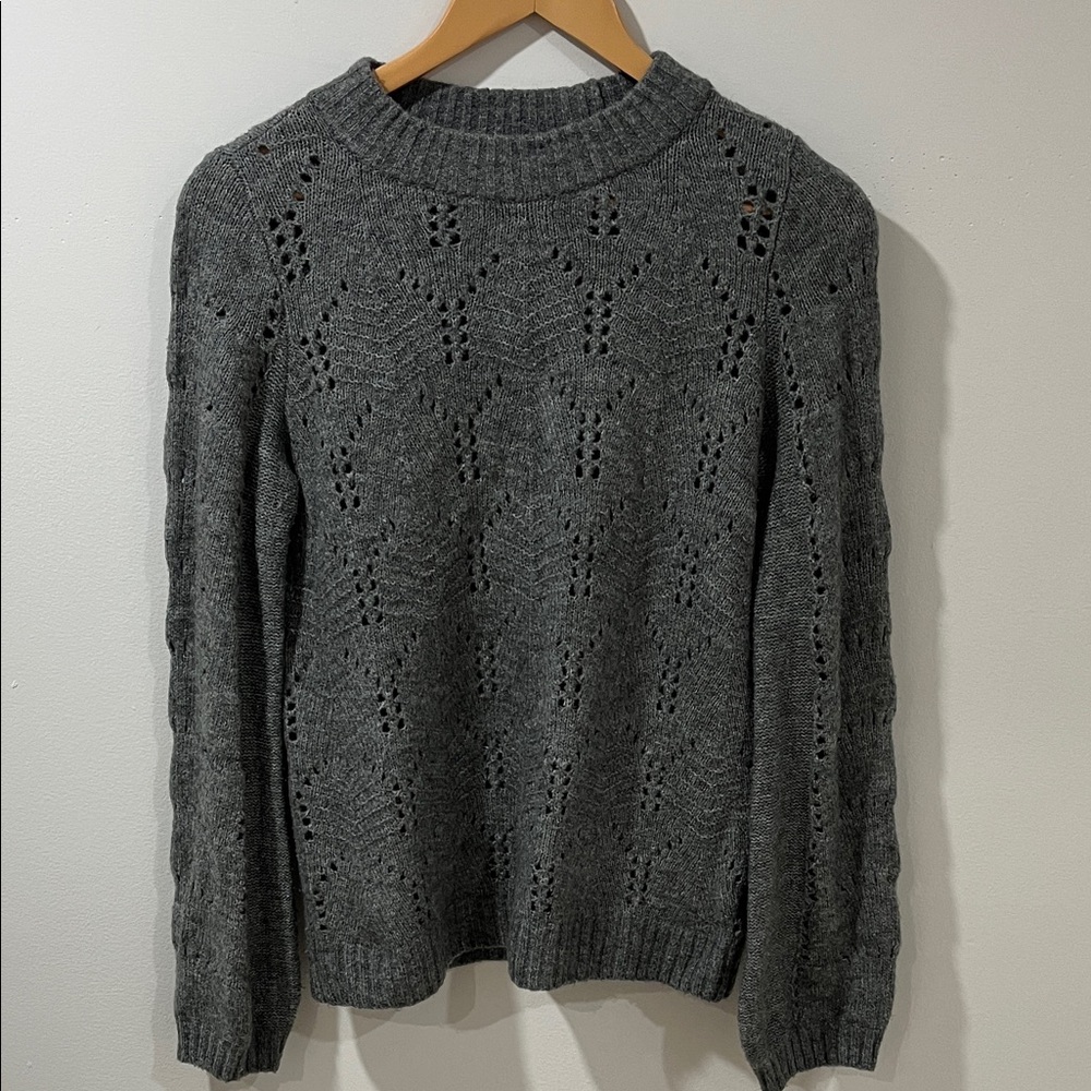 GAP Women’s Sweater XS Grey Knit Crew Neck Balloon Sleeves Casual Cozy Oversize
